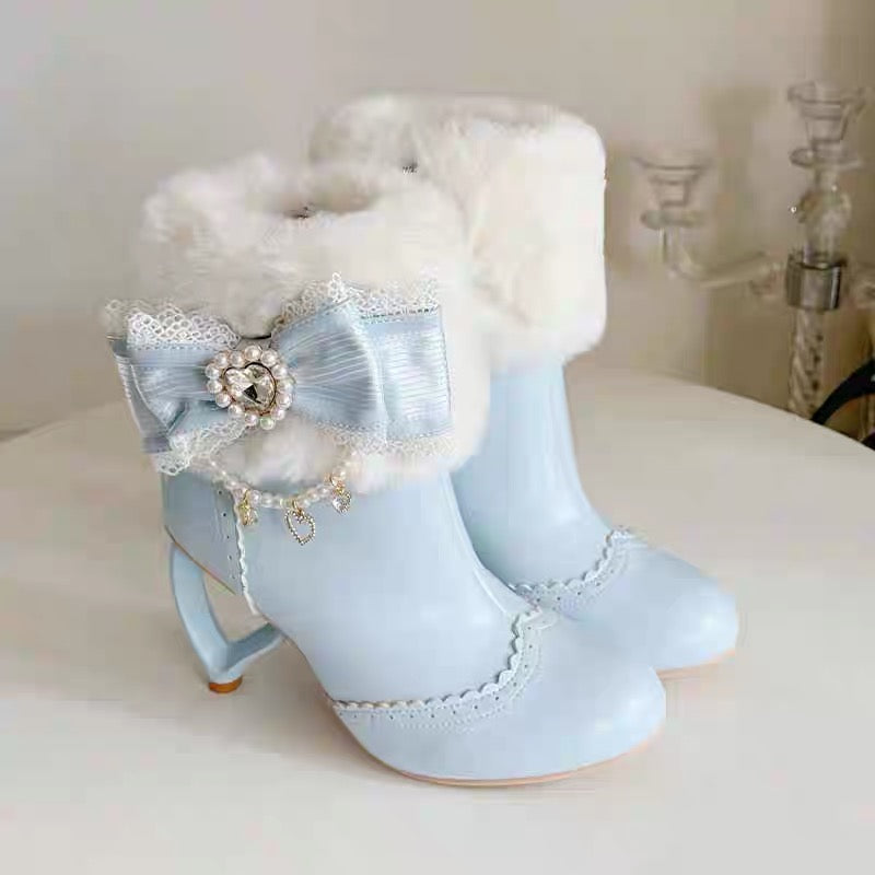 Light blue Lolita fur cuff boots alternate view