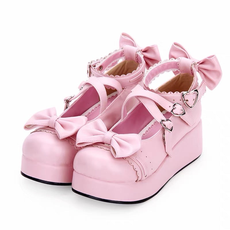 Black Lolita platform bow shoes studio view
