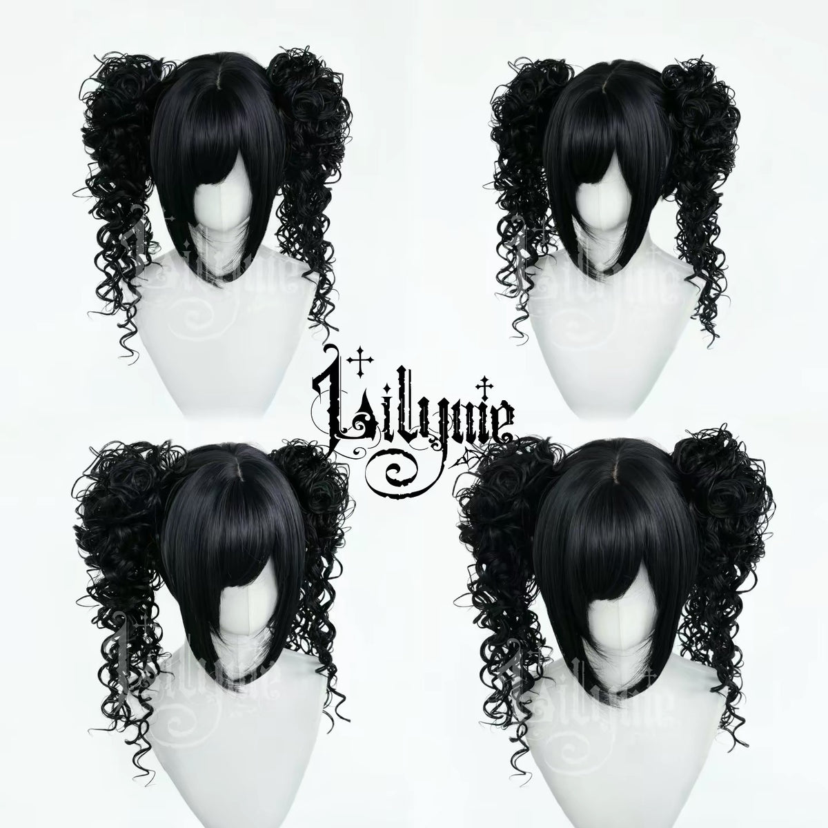 Lolita twin-tail curly wig in black