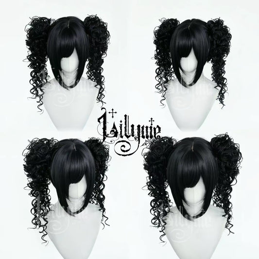 Lolita twin-tail curly wig in black