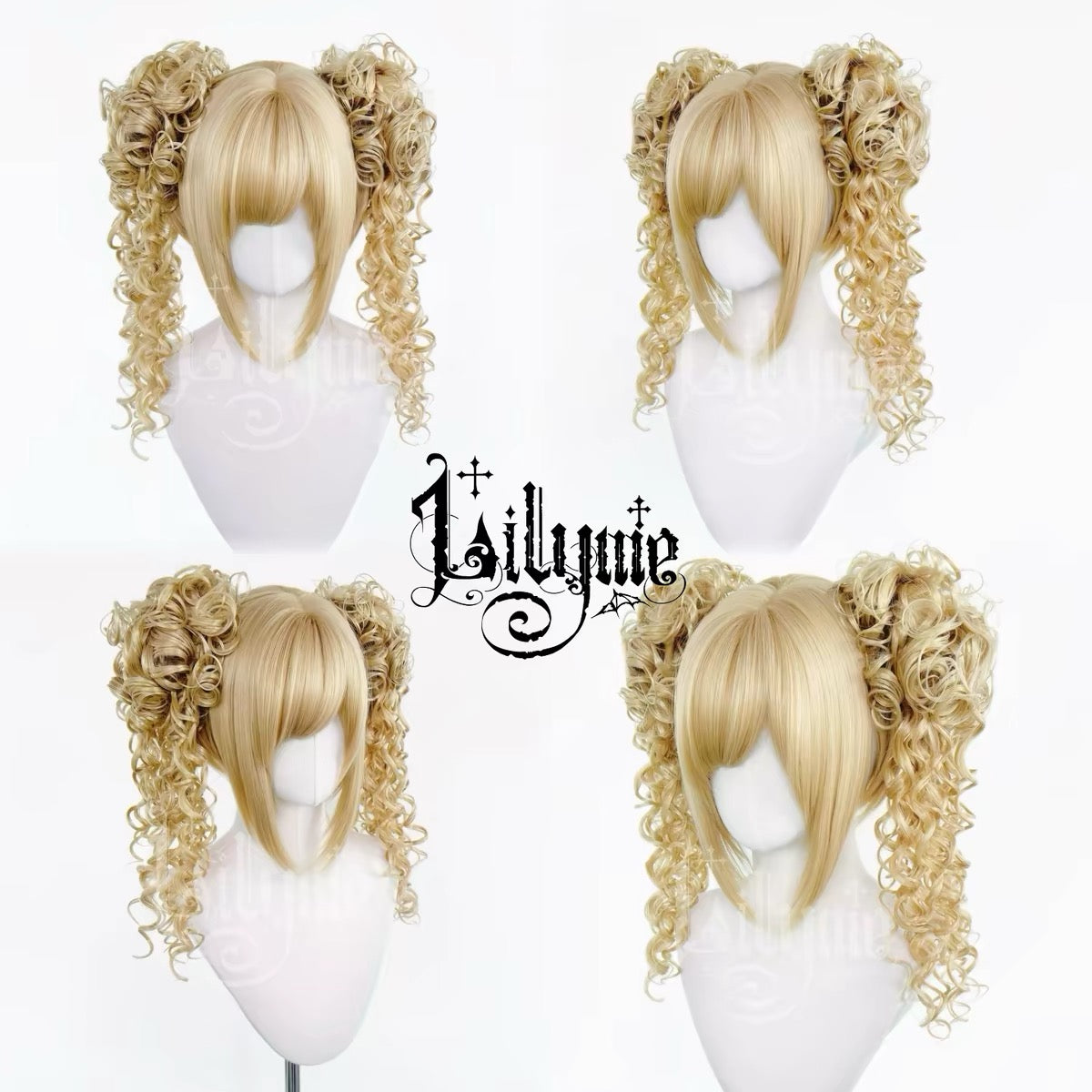 Lolita twin-tail curly wig in blonde
