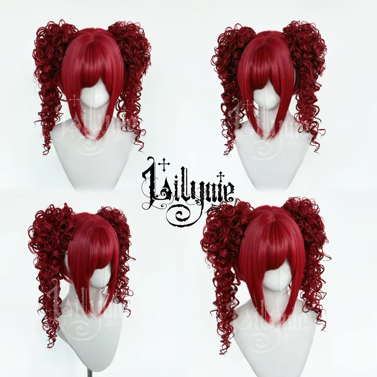 Lolita twin-tail curly wig in red