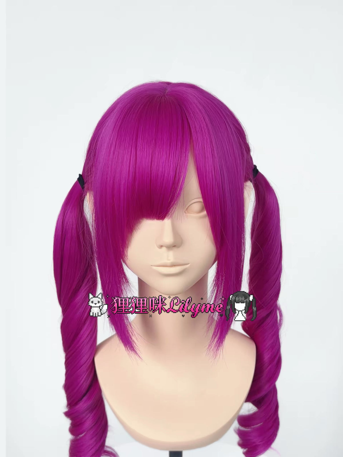Magenta twin-tail wig front view