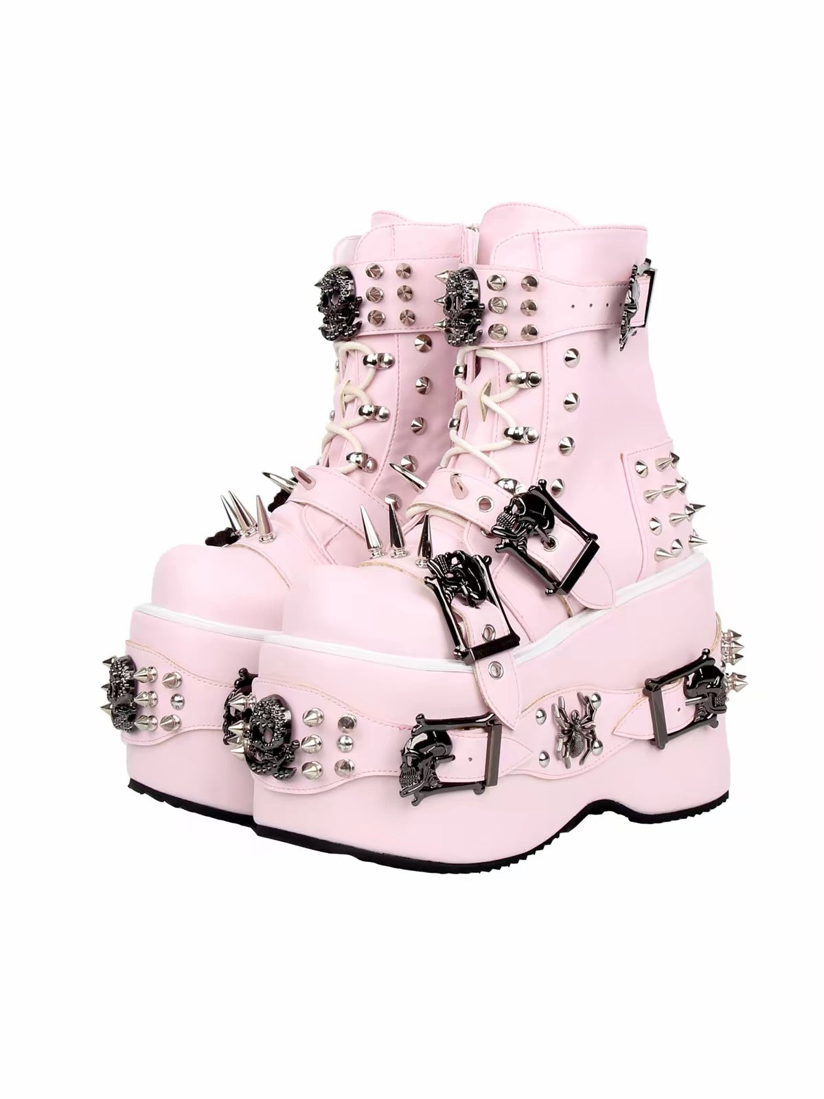 Pink skull and spike platform boots