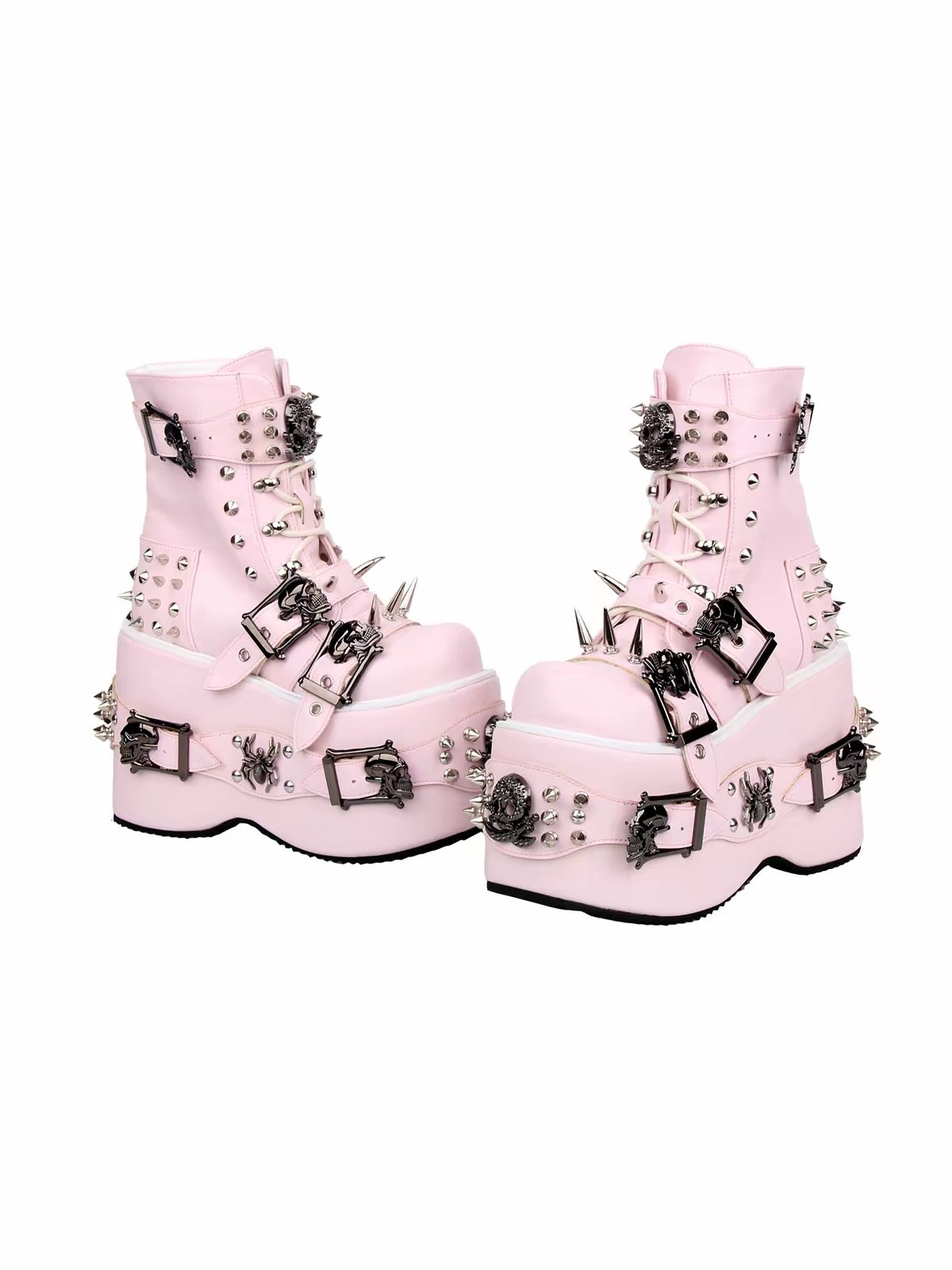 Pink skull and spike platform boots