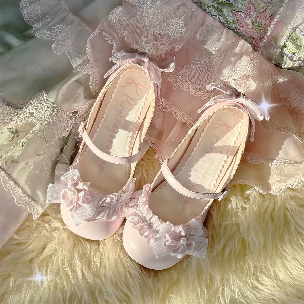 White low heel Lolita shoes