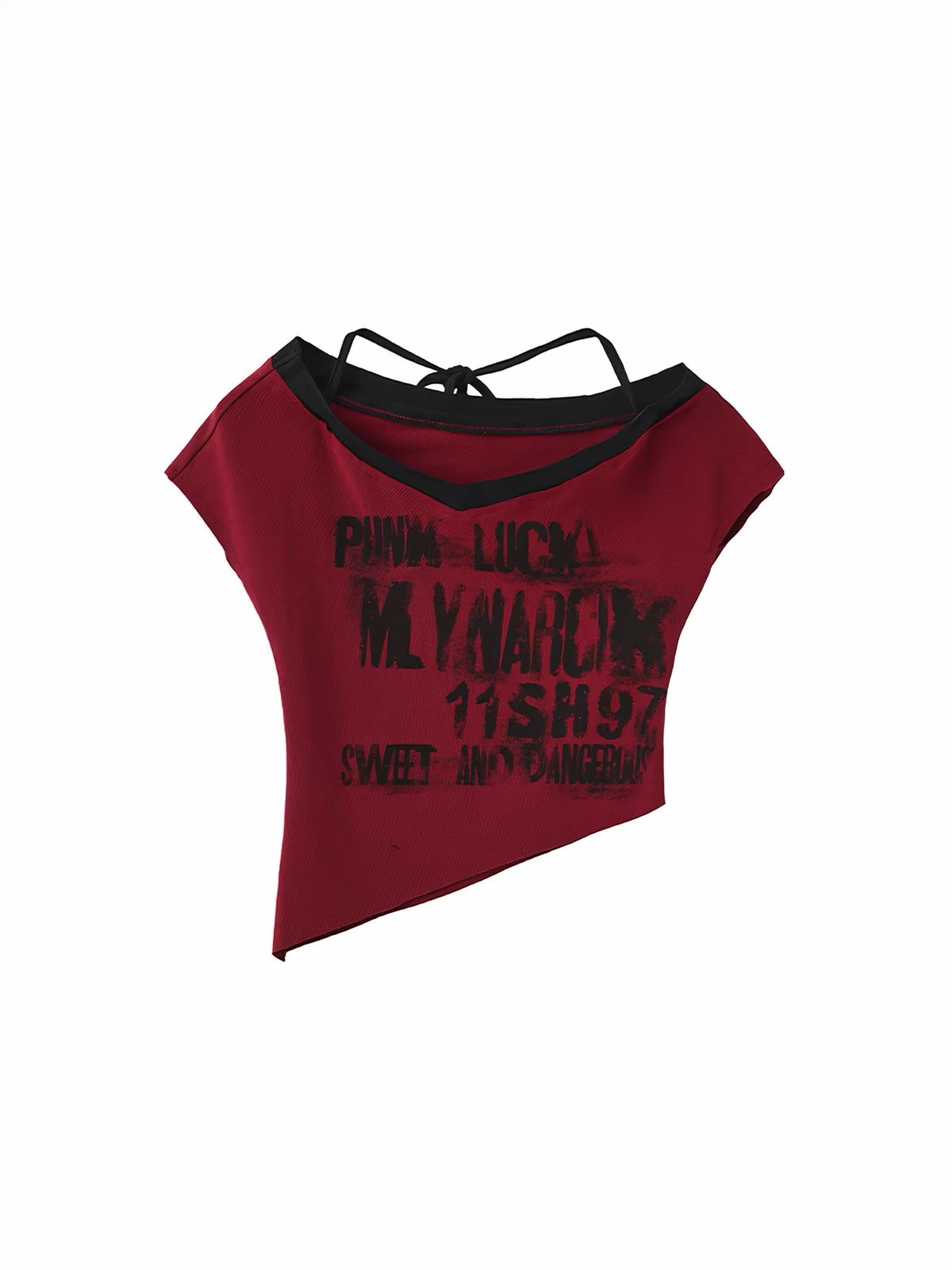 Red asymmetric graphic crop top