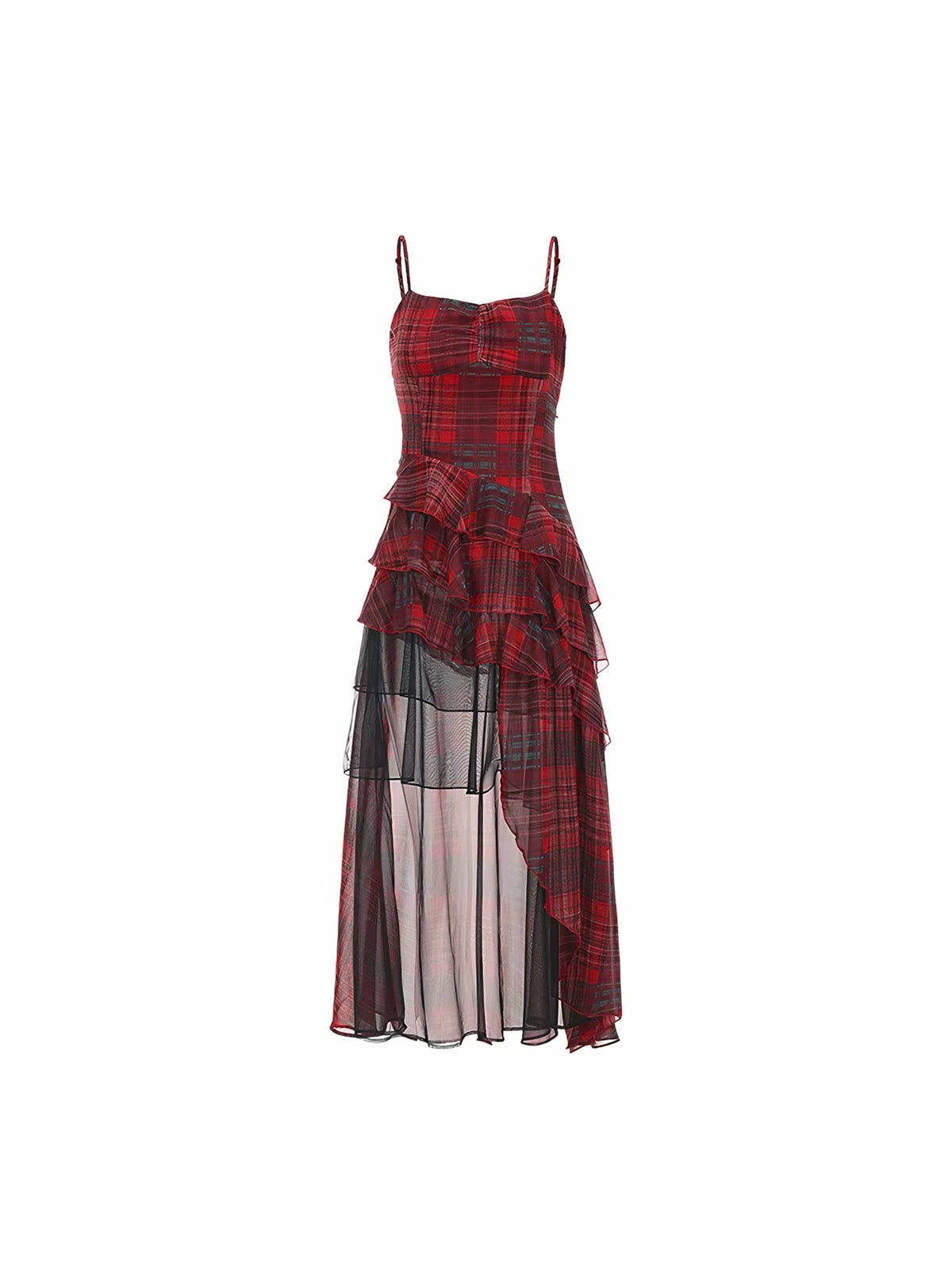 Red plaid asymmetrical dress product view