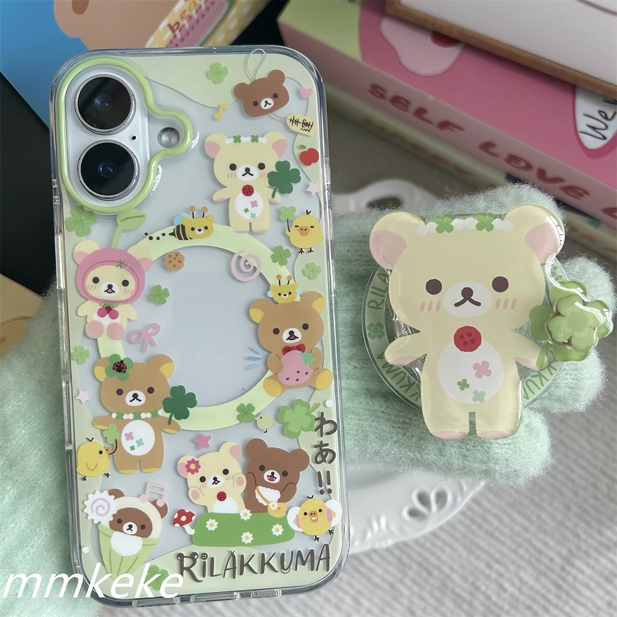 Rilakkuma clover phone case with removable magnetic bear holder