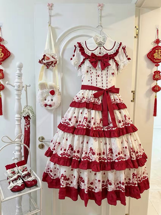 Rose Lover red and ivory Lolita JSK dress