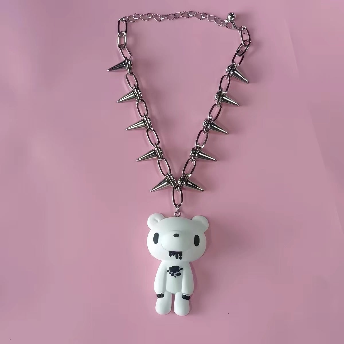 White bear charm spiked chain necklace