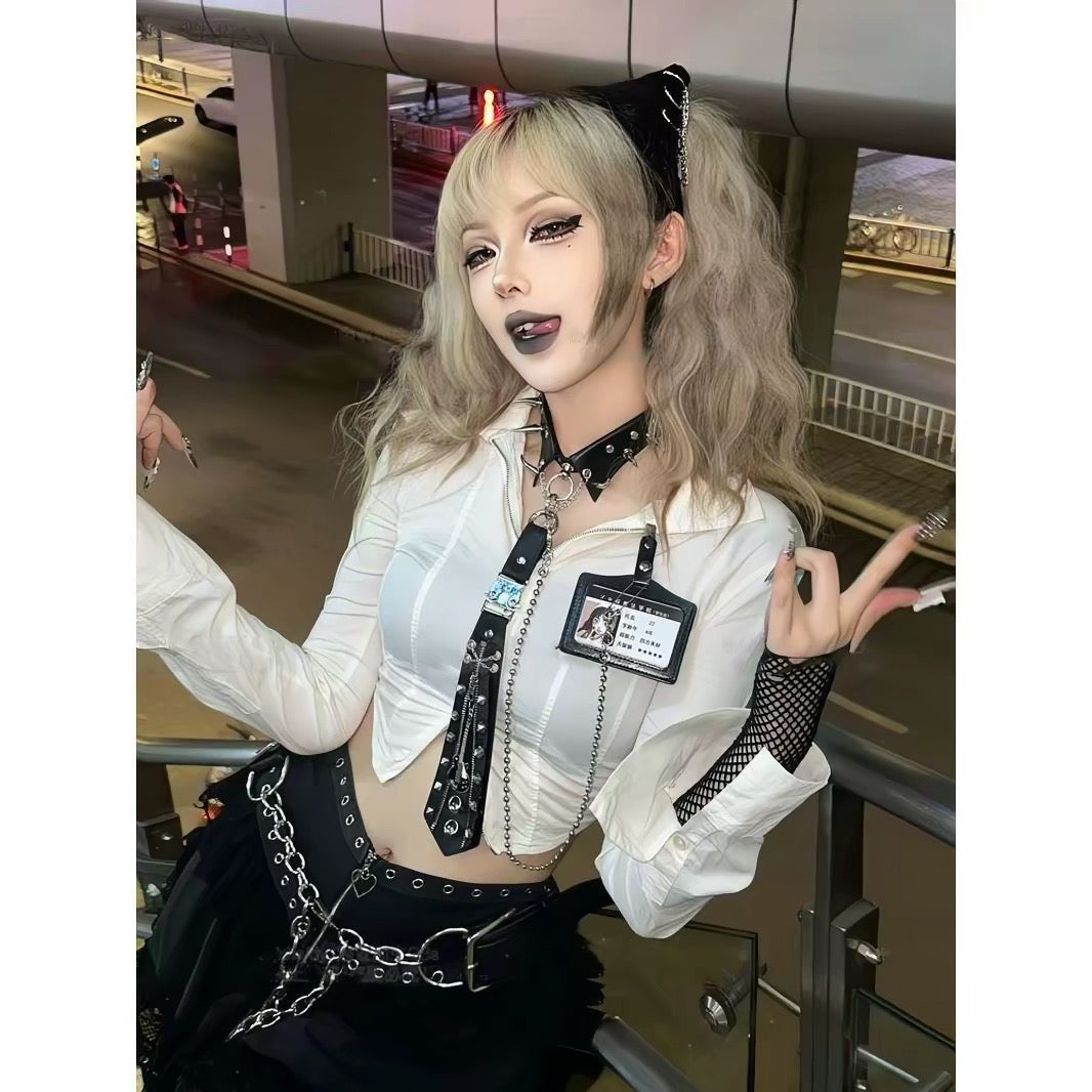 Black spiked choker punk tie styled on model