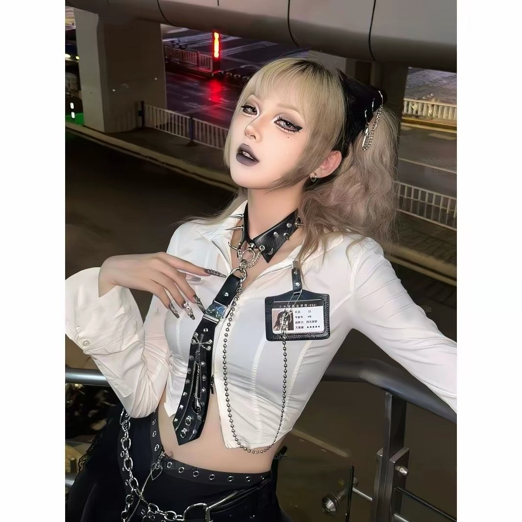 Black spiked choker punk tie alternate styled view