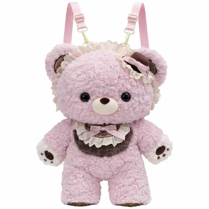 Pink Lolita bear plush backpack