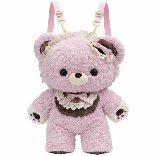 Pink Lolita bear plush backpack