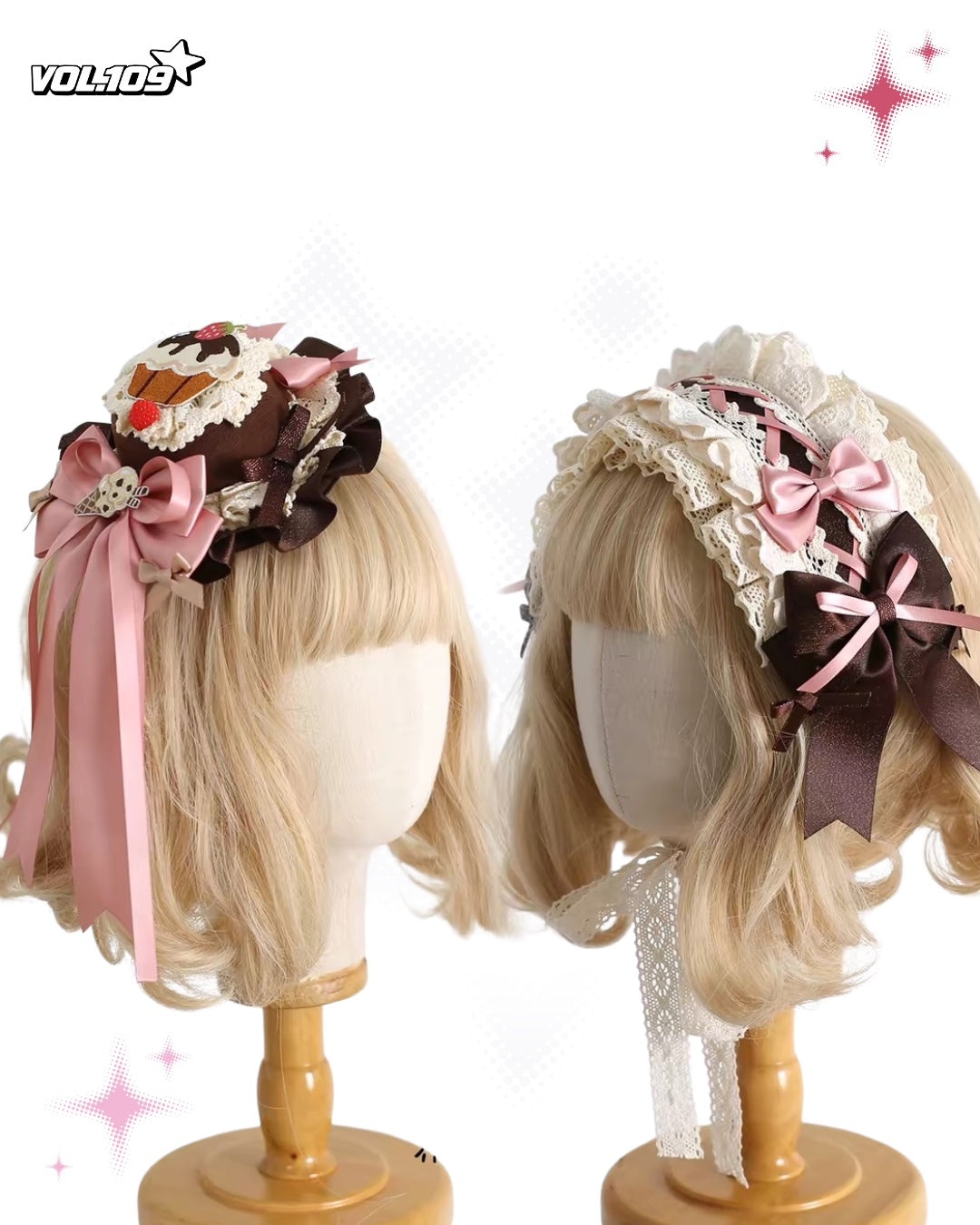 Chocolate and pink strawberry dessert-inspired J-fashion headdress set