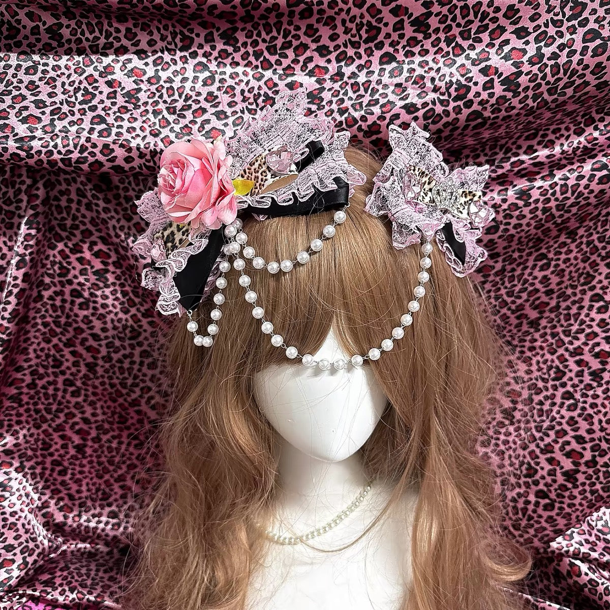 Black rose lace pearl headpiece