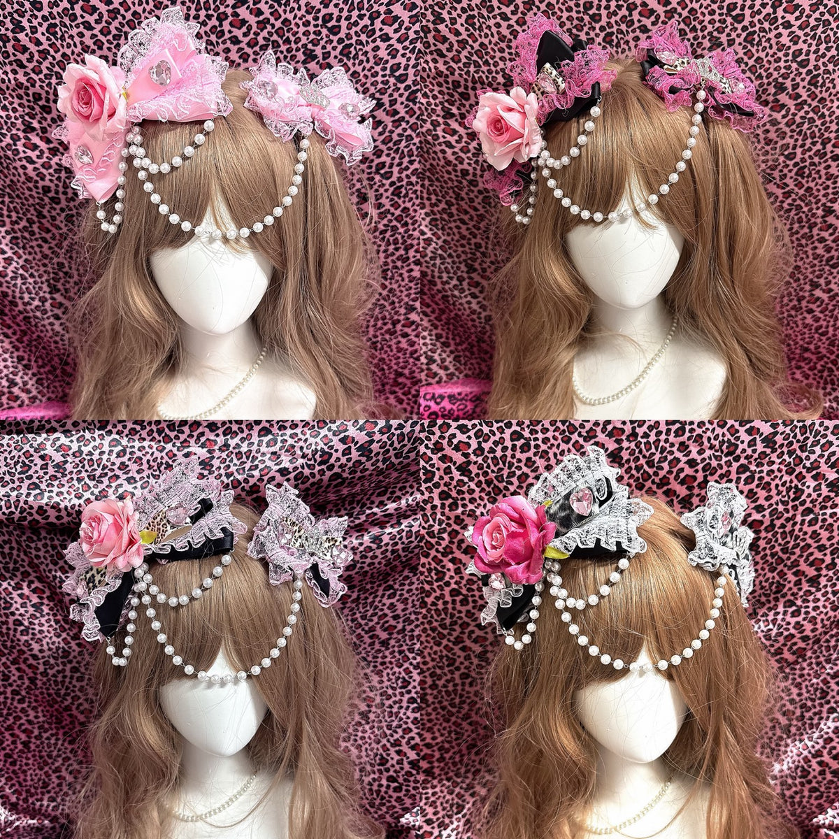Hime Gyaru rose lace pearl headpiece color variations