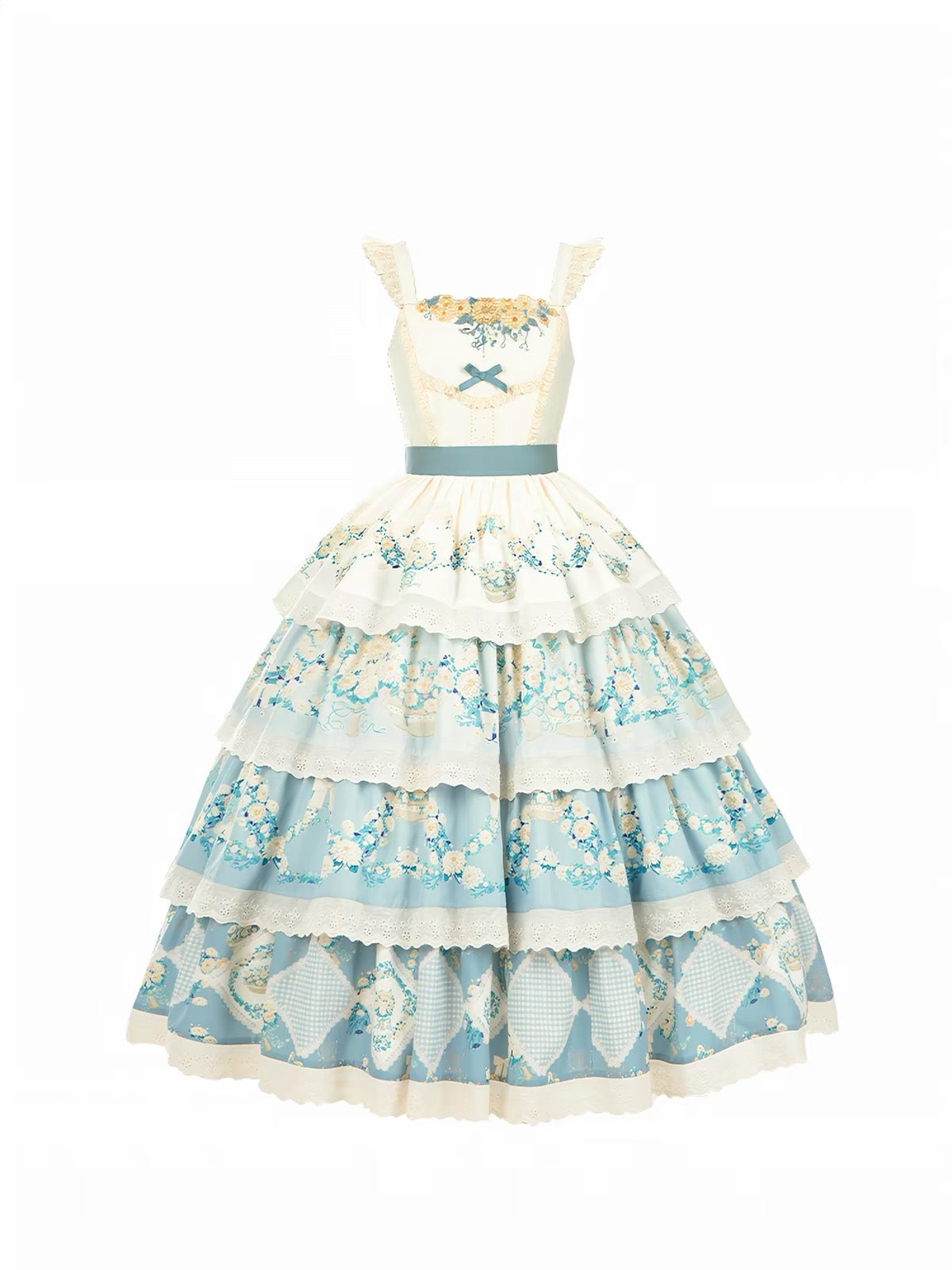 With Puji blue and ivory layered Lolita JSK